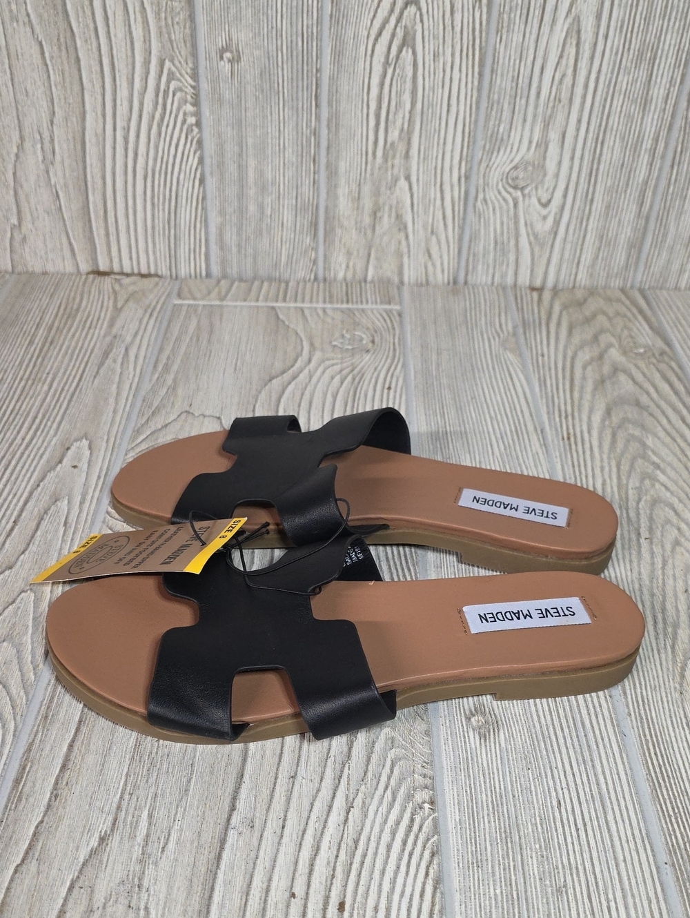 Steve Madden Roceen Black Leather Slide Sandals Womens Size 8 NWT - Picture 5 of 11
